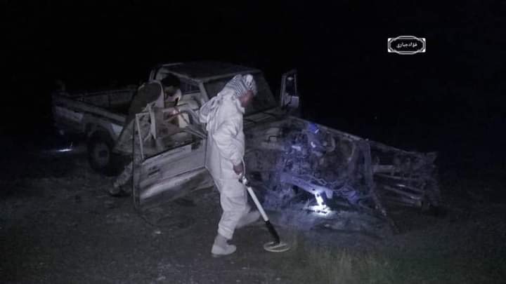  لغماً ارضياً ينفجر بمركبة مدنية وسقوط ضحايا بينهم اطفال في الضالع .. صورة