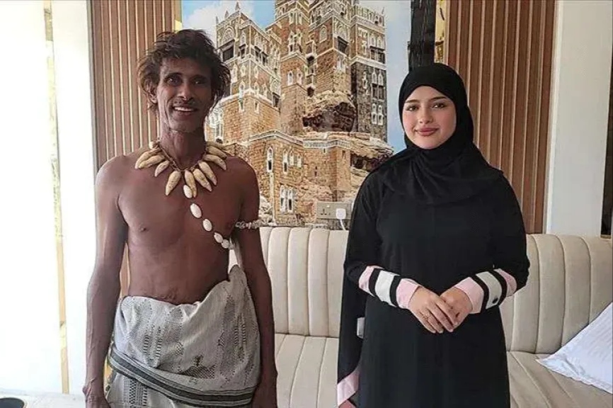 ظهور رجل الكهف مع الفنانة اليمنية ماريا قحطان في تعز يثير جدلا واسعا على منصات التواصل