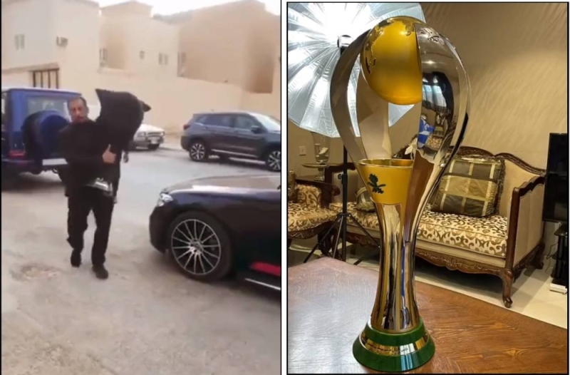 مشجع هلالي يدفع 5 آلاف ريال من أجل التصوير مع كأس الدوري في منزله